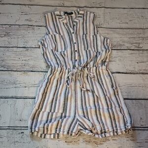 Kelly Renee Red Black White Striped Linen Blend Romper S